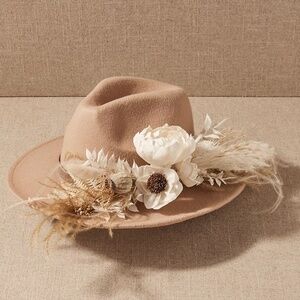 NWOT BHLDN Thirteen48 Anthropologie Kara Floral Embellished Tan Felt Hat